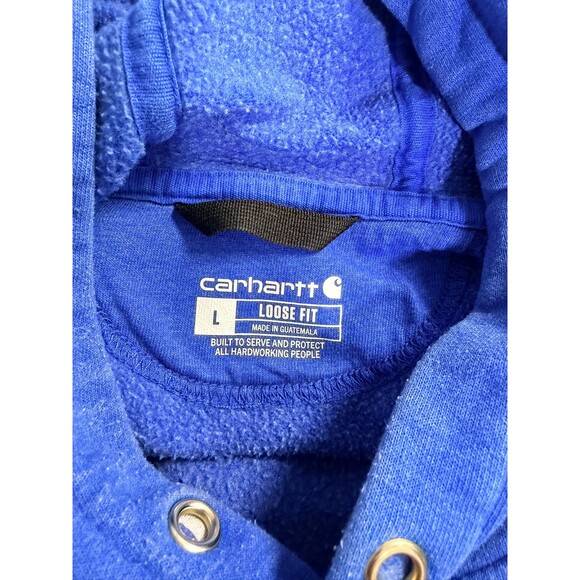 Carhartt K288 Men's L Blue Loose Fit Logo Sleeve Pullover Hoodie Sweatshirt - Picture 5 of 6